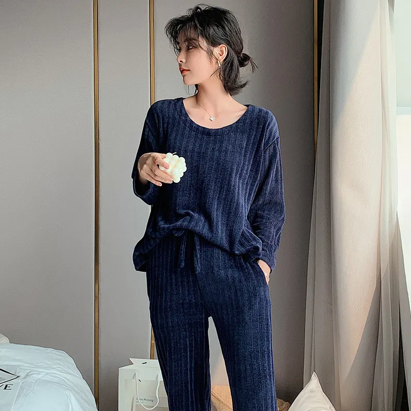 New Women Winter Velvet Pajamas Set Warm Homewear Ladies Winter Home Clothes Female Pajamas Set Women Lounge Wear Warm Home Suit