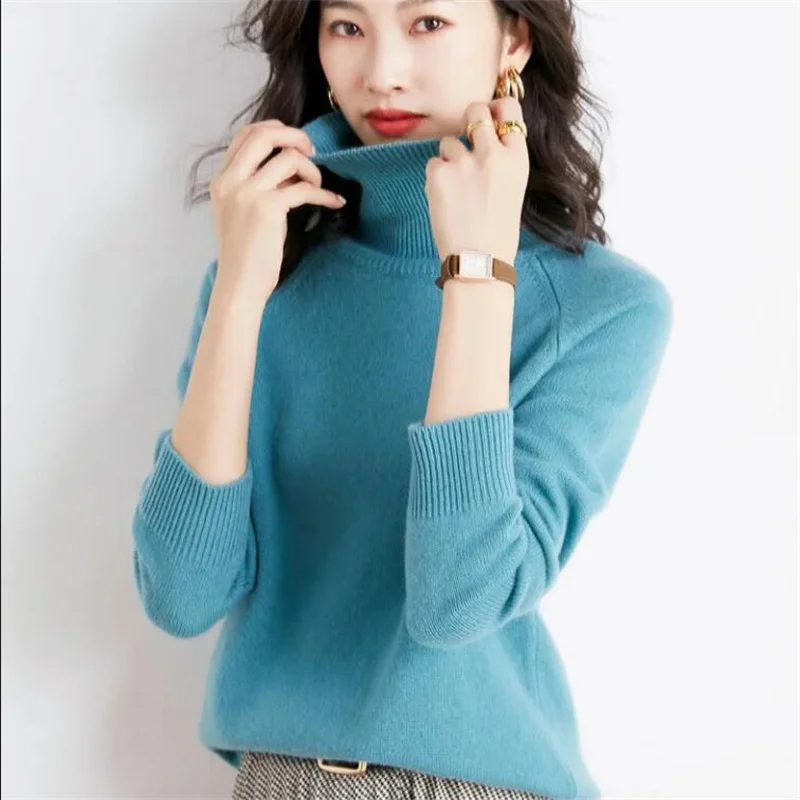 

Turtleneck Pullovers Sweater For Women Warm Thick Soft Basic Gray Knitted Jumpers Autumn Winter Tops Women's Turtleneck Sweaters