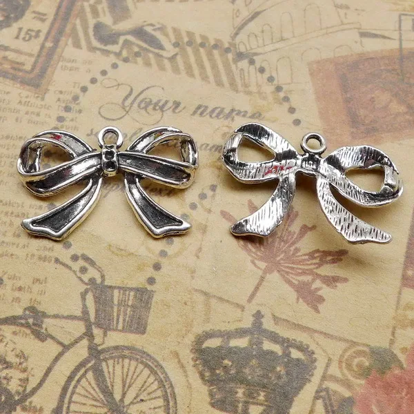 Ручная работа серьги шармы; Аксессуары Diy для изготовления ювелирных изделий браслет с подвеской 10 шт. 28x17 мм старинное серебро Цвет лук подвески