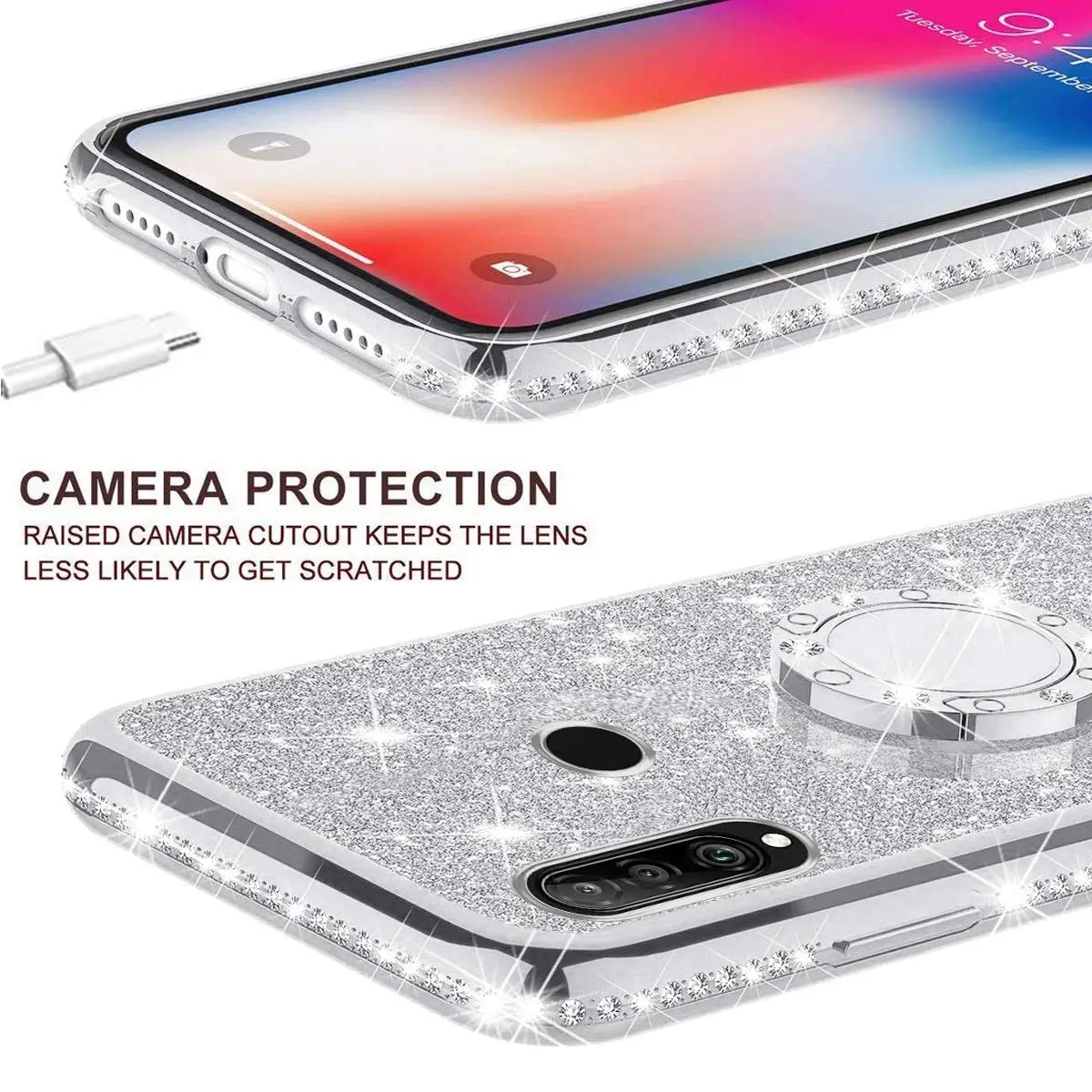 Блестящий чехол с кольцом на палец для HUAWEI P30 Lite Pro P30Lite блестящий мягкий подставка