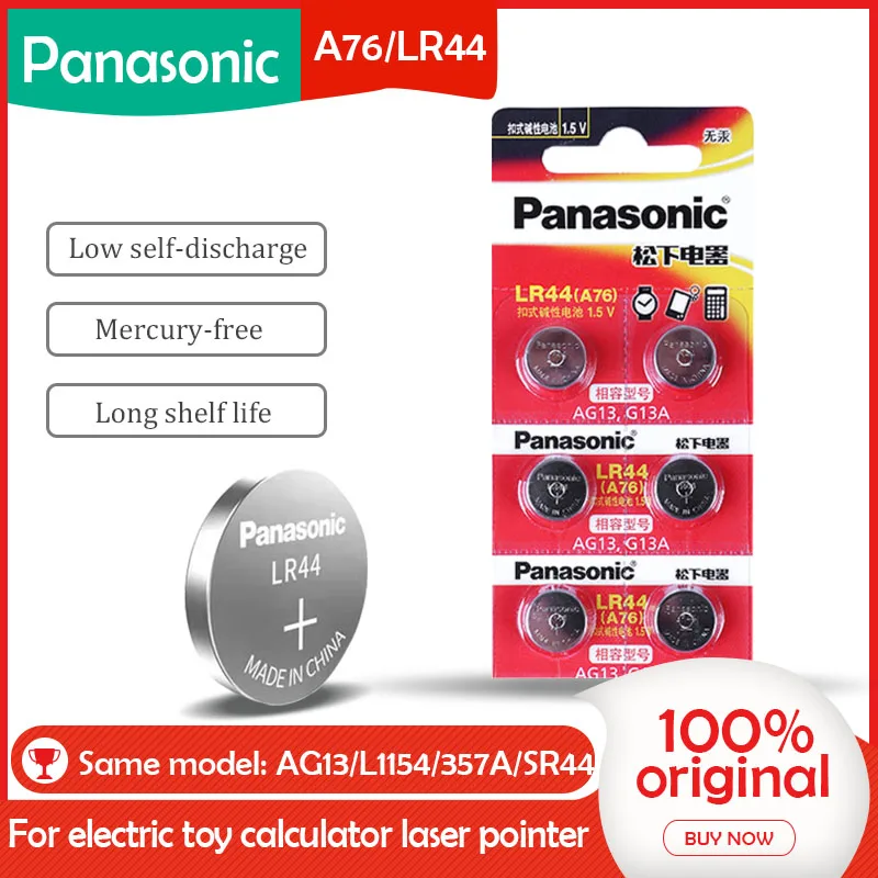 Аккумуляторы PANASONIC LR44 A76 AG13 0% Hg SR1154 357 LR 44 1 5 в 6 шт. аккумуляторы для калькулятора