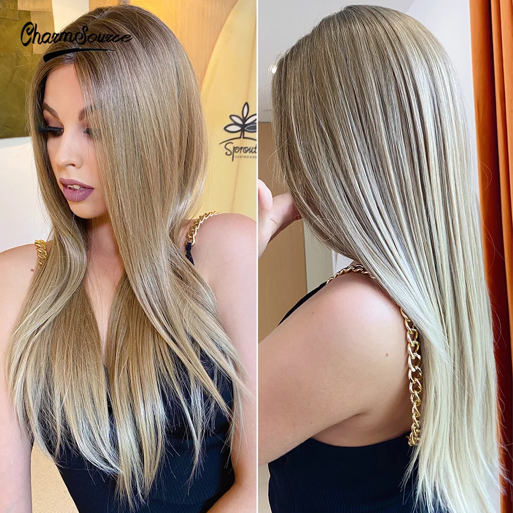 Парик CharmSource со шнуровкой спереди длинный прямой синтетический парик коричневый