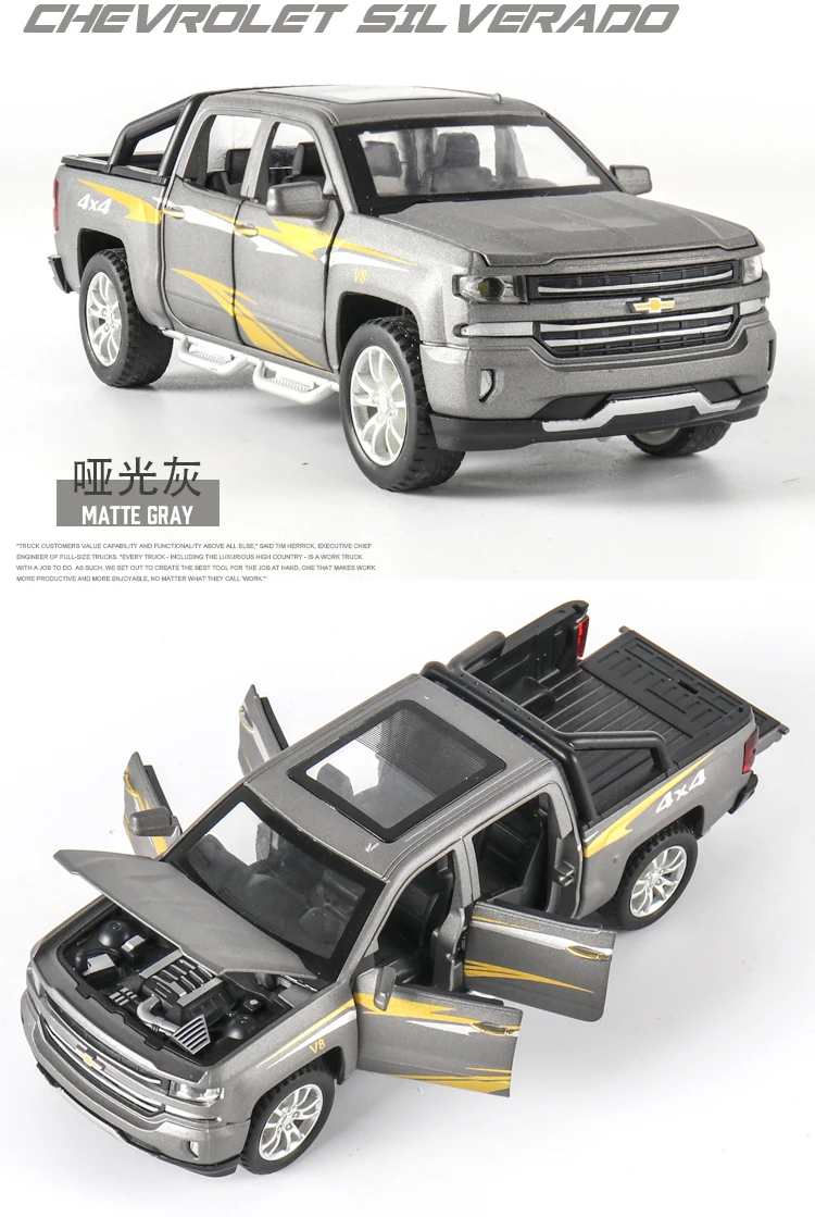 Ограниченная Chevrolet Silverado 4x4 1:32 модель автомобиля Diecasts игрушечный автомобиль звуковой светильник оттягивающий назад детские игрушки автомобиль Рождество