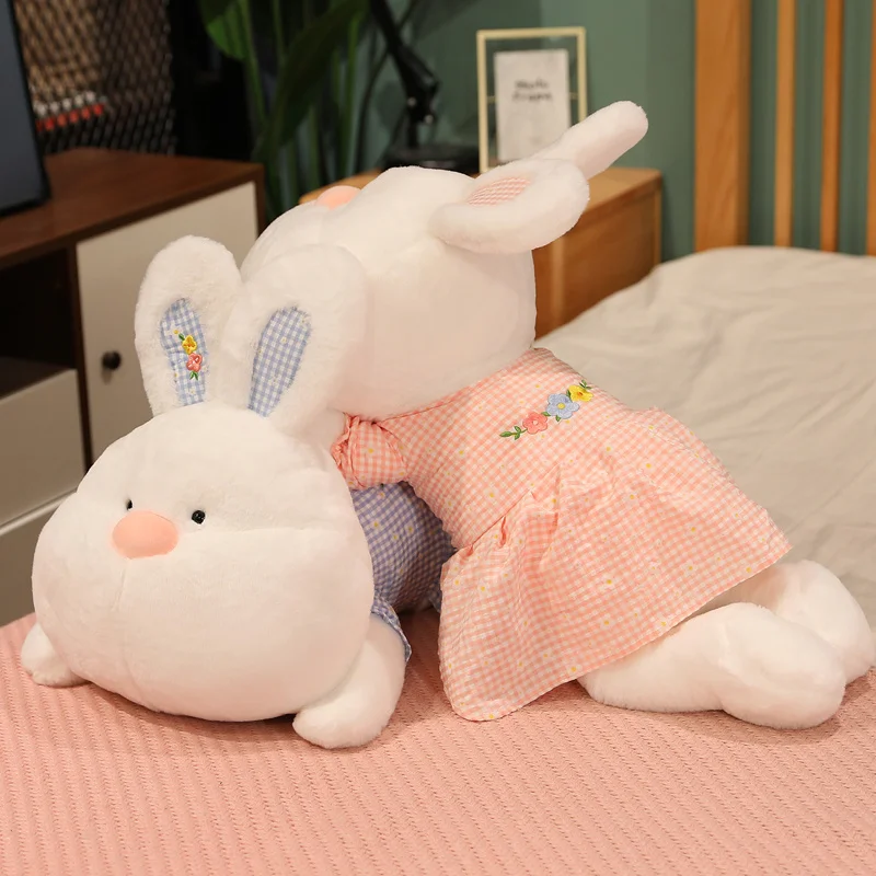 

55/70cm Cute Lying Rabbit Plush Toy Cartoon Animal Bunny with Clothes Plush Doll Soft Baby Children Appease Birthday Gifts