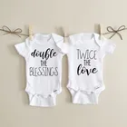 Комбинезон для новорожденных, мальчиков и девочек, с принтом двойное благословение, двойное любовь, комбинезон для младенцев
