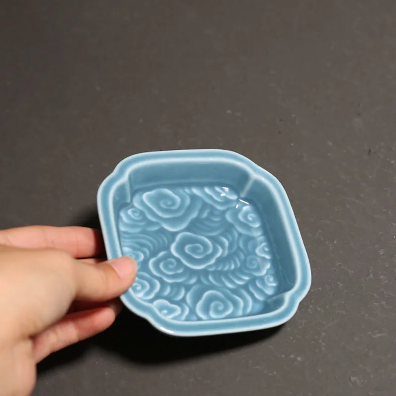 Xiangyun-taza de t&eacute; exquisita en relieve, juego de t&eacute; de cer&aacute;mica, almohadilla de aislamiento t&eacute;rmico, accesorios de Ceremonia de t&eacute; de Kung Fu de Color puro, regalo-1