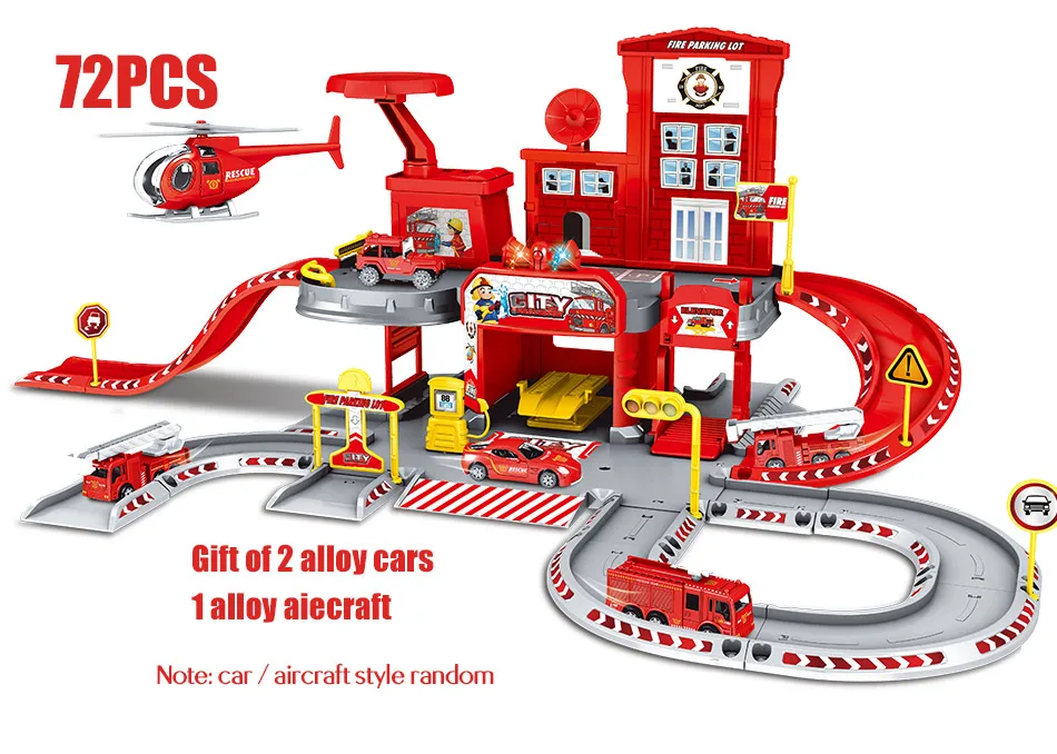 3D City Police Station Railway Alloy Car Play Engineering Fire Truck Track Car DIY Model Building Kits Assembly toys for kids