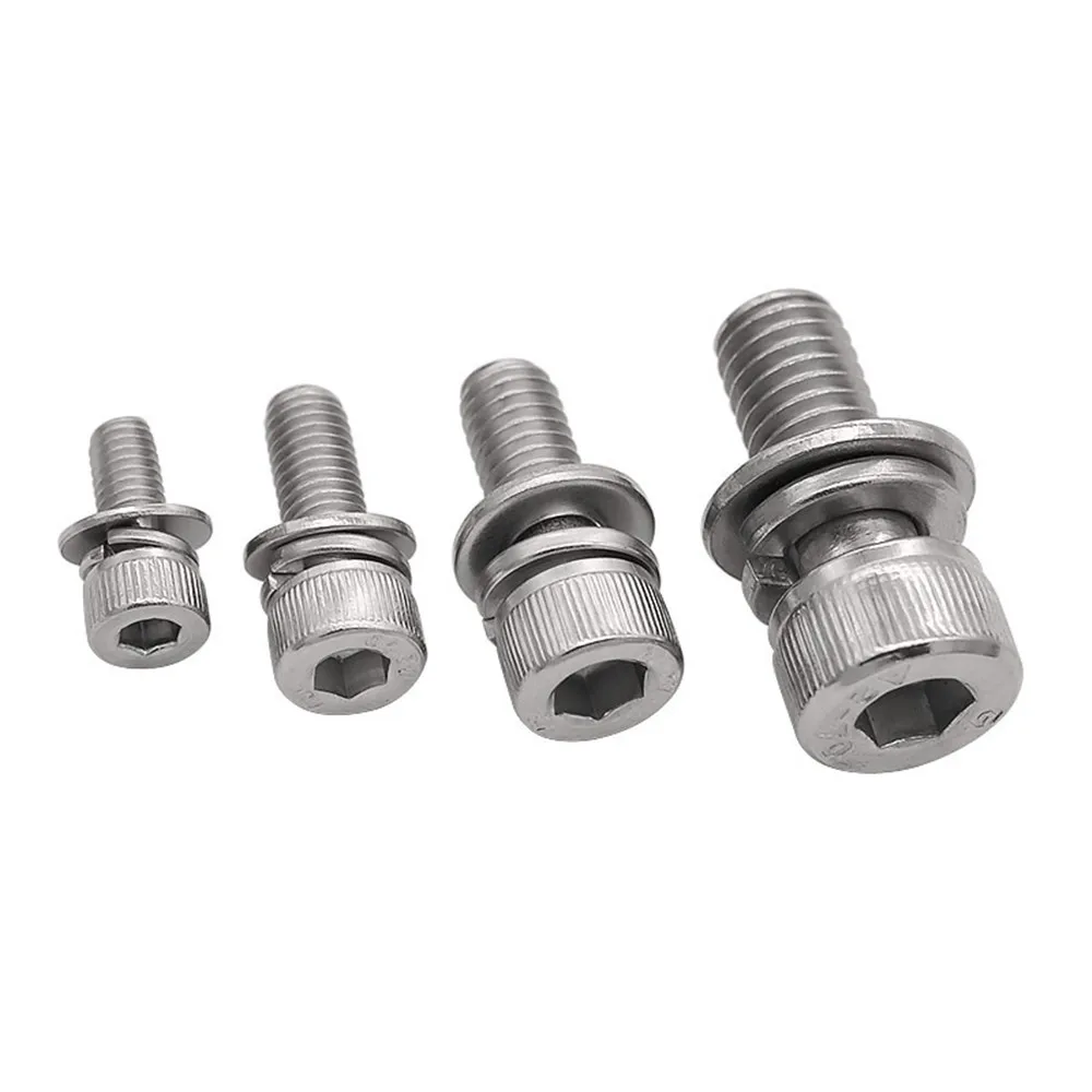 M3 DIN6900 5/DIN912 винты с шестигранной головкой пружинная шайба три комбинированных
