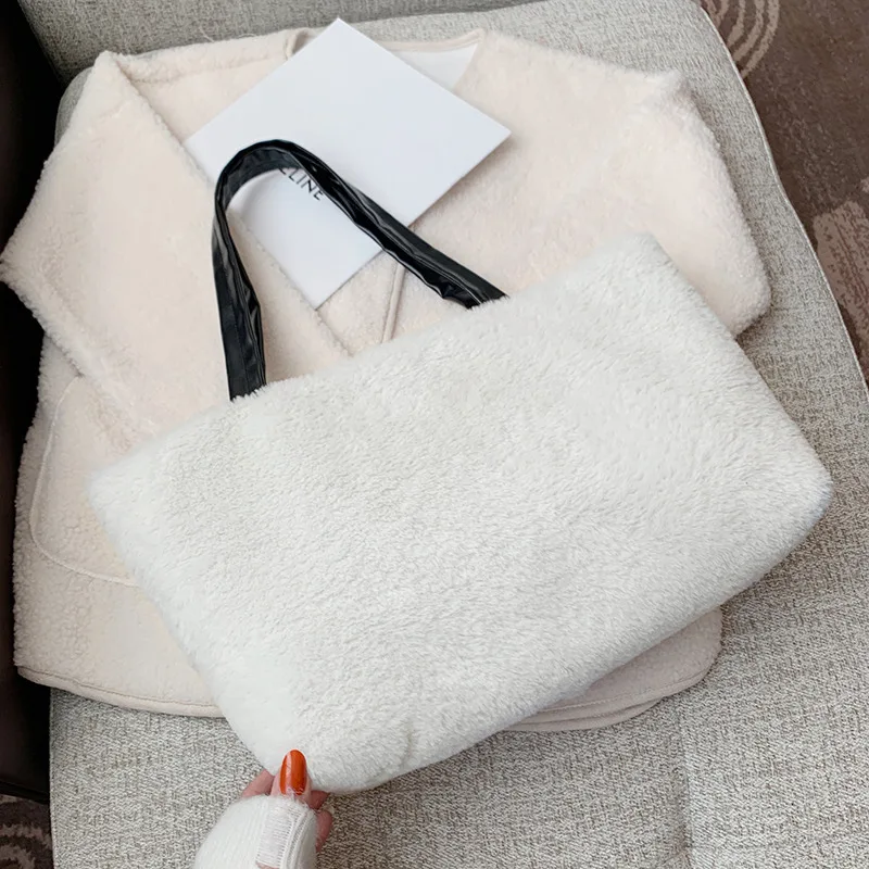 

2021 New Arrivals Soft Plush Bags With Open Women's Bag Causal Solid Women's Tote Handbag