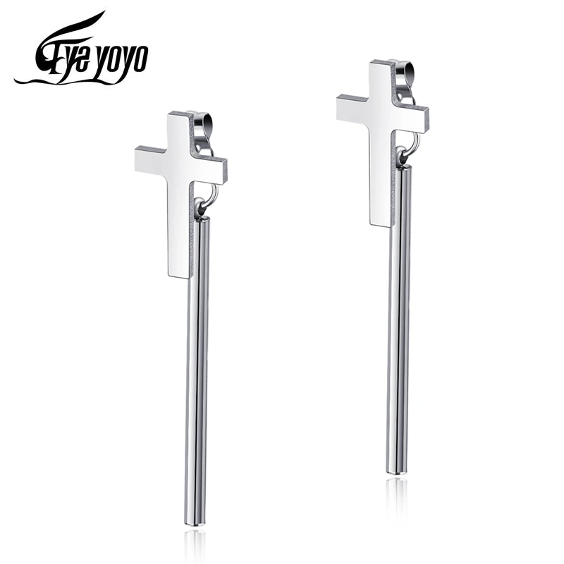 EyeYoYo мужские серьги из титановой стали в стиле ретро с кисточками и крестом