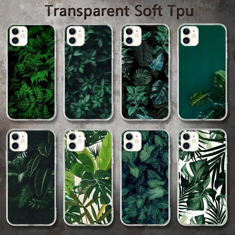 

Tropical Green Plant Leaf Phone Case for iPhone 8 7 6 6S Plus X 5S SE 2020 XR 11 pro XS MAX 12 12Mini