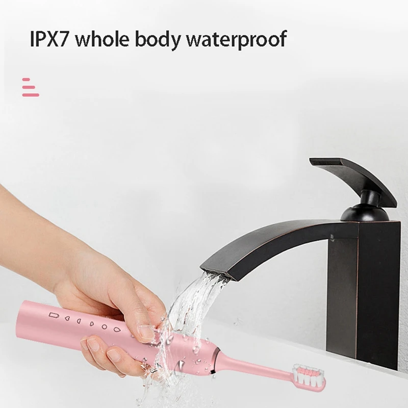 

2 Set Vibration Electric Toothbrush Waterproof Smart Timer Automatic Tooth Brush Replacement Head,Pink & Blue