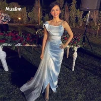 elegant one shoulder arabic evening dress with sequin train sparkly satin floor length prom dress 2022 mermaid night party wear