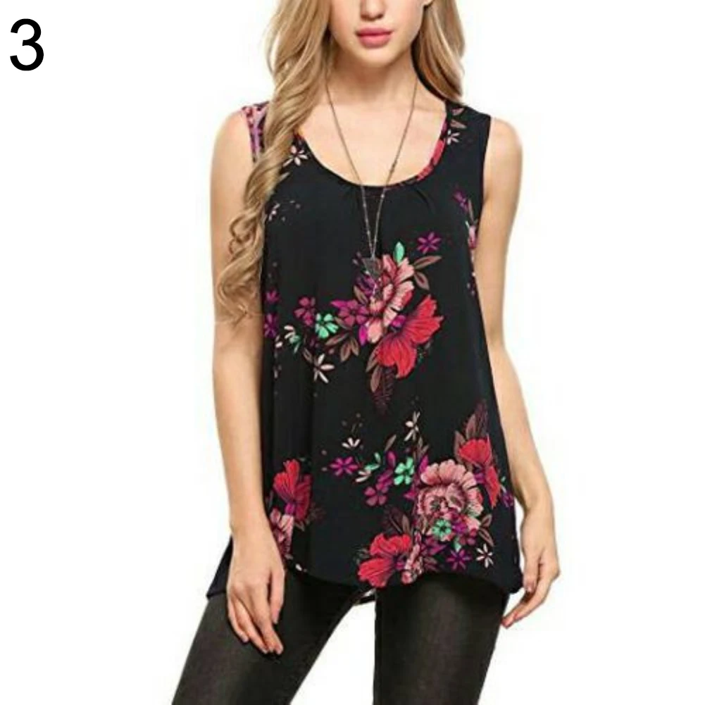 

Floral Printed Women Summer Casual Sleeveless Blouse Loose T-shirt Tank Top