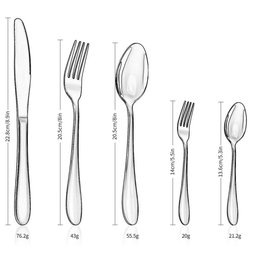 

5PCS Dinnerware Set Stainless Steel Tableware Set Knife Fork Spoon Flatware Set Safe Cutlery Set Tableware for Kitchen Disher