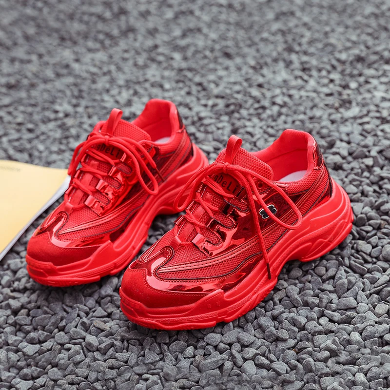 2019 женские кроссовки на толстой подошве сезон весна осень сетчатая дышащая обувь