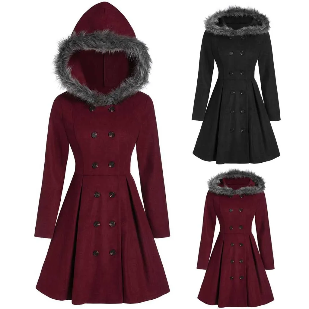 SAGACE Women Fashion Plus Size Double Breasted Fur Hooded Long Coat Full Cotton Pencil keep warm Korean Jacket Casual CoatOct 15