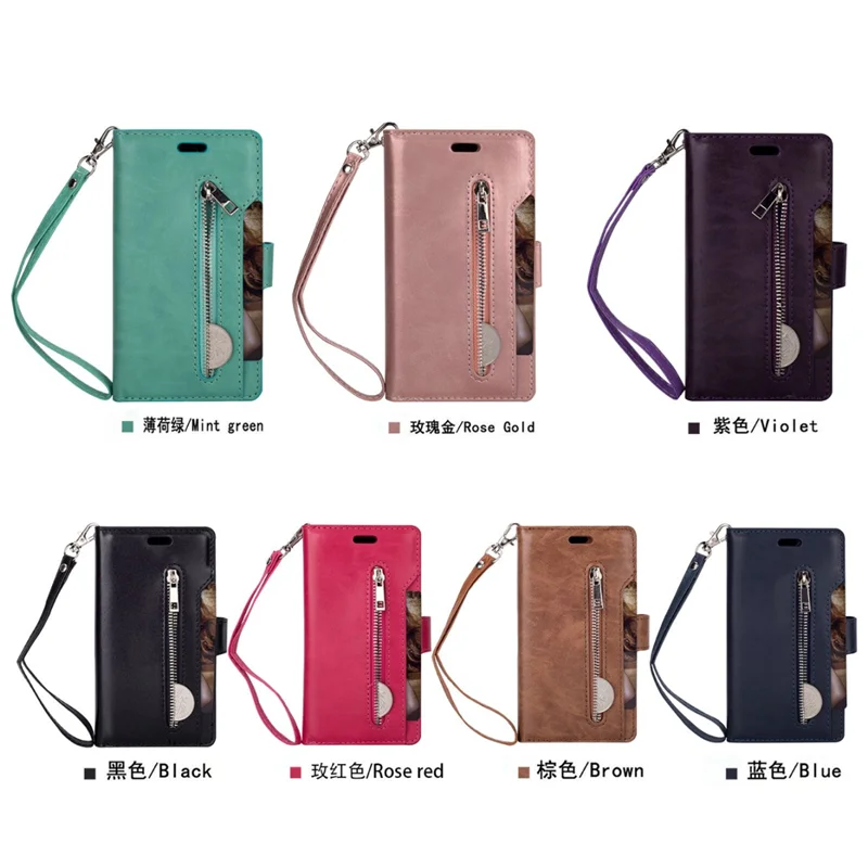 

For Samsung Galaxy Note 20 Plus Note 8 9 10 Plus S20 Ultra S7 Edge S8 S9 S10 Plus S10 5G Card Slots Zipper Wallet Leather Cases