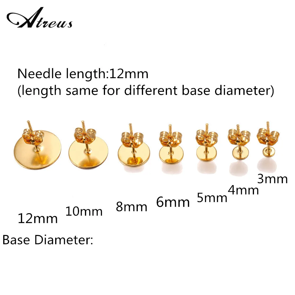 Основа для сережек-гвоздиков из нержавеющей стали с золотым покрытием 20-100