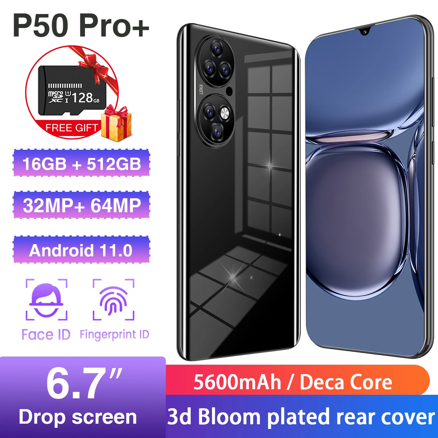 

Global Version 6.7 Inch Large Screen 5G Smartphone 16GB+512GB for Huawei P50 Pro+ Cellphone Xiaomi Samsung Apple Mobile Phone