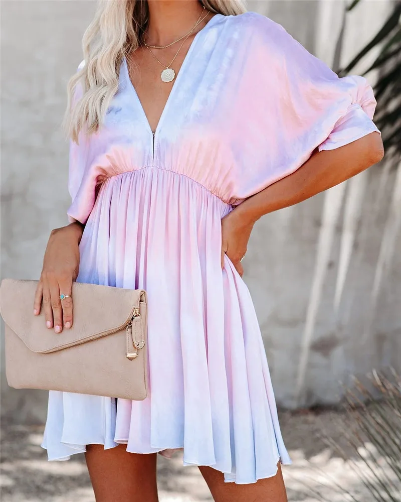 Женское мини-платье с принтом на завязках летнее Повседневное платье оборками