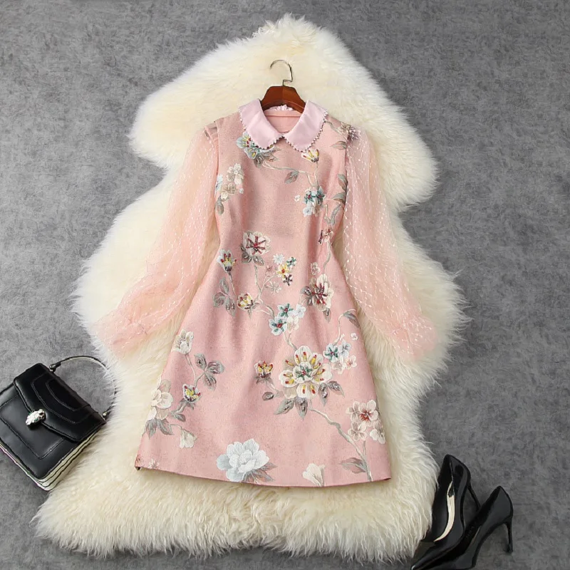 

new Spring 2021 elegant dress Long sleeves Mesh T-shirt clothing set Beaded Celebrities dresses women ladies office lady Dress