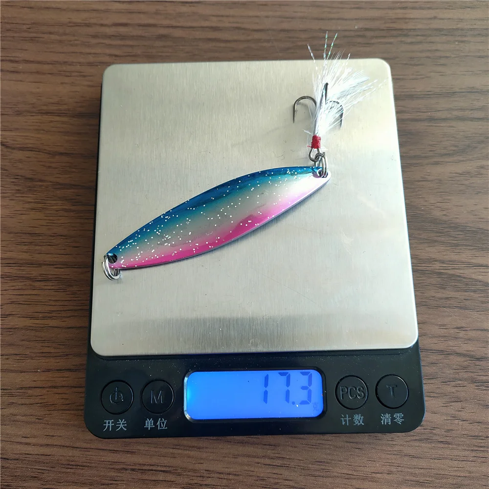 

Swolfy 10pcs VIB 8cm17g Metal jig Slow Jigging/Trolling wobbler Metal Spoon With Feather Hook Metal Fishing Lure