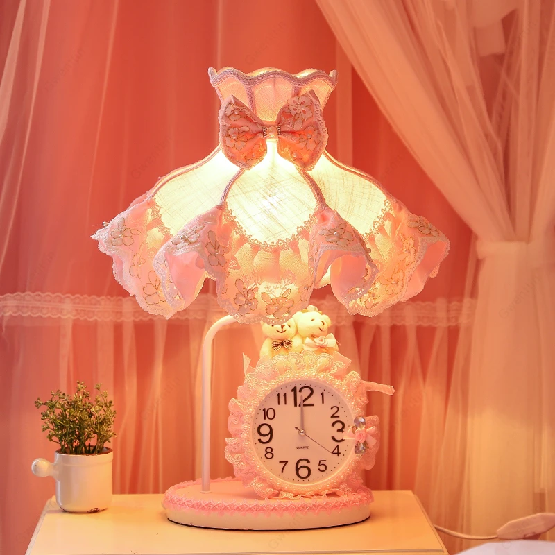 Настольные лампы с часами для девушек светодиодные современные светильники из