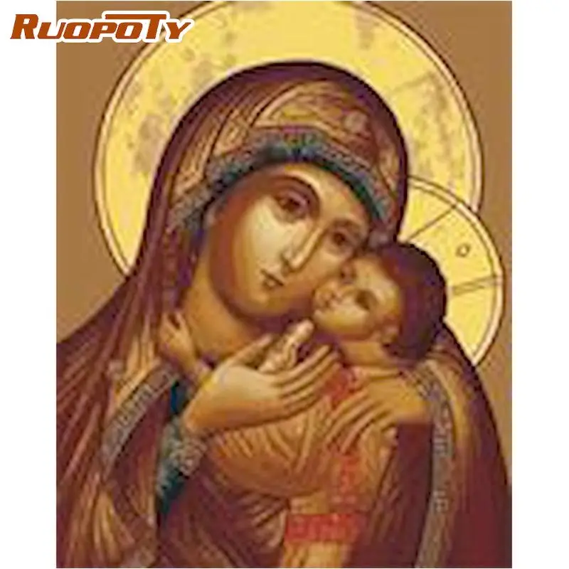 

RUOPOTY Woman With Kids Figure Oil Picture By Numbers Kits 60x75cm Framed Oil Paint Color On Canvas By Number Home Art Diy Gift