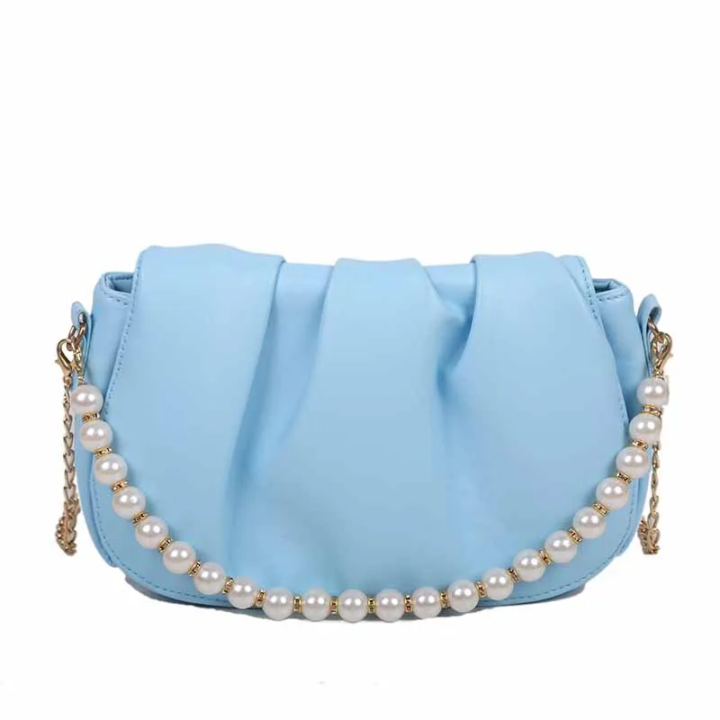 

Fashion Chain Pearl Designer Women's Shoulder Bag LU Leather Baguette Bags for Women Soldi Color Pleated Handbags Female A230