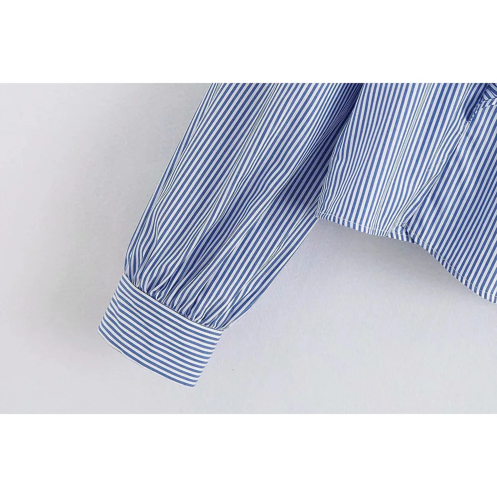 

Stylish Elegant Striped Ruffles Blouses Women Fashion Turn-down Collar Tops Office Ladies Casual Chic Shirts