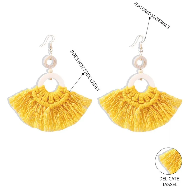 Ракушка серьги плетением макраме ручной работы богемная бахрома висячие яркий