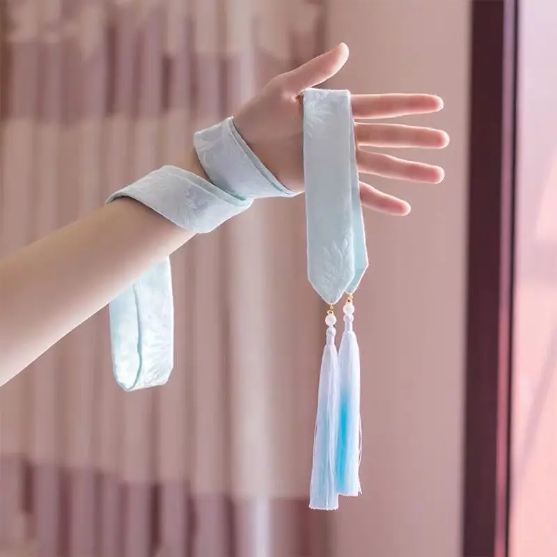 Gradual fringed jacquard hairband Ancient Chinese clothing super fairy streamer hair rope costume headdress - Цвет: sky blue