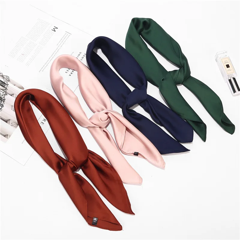 

70cm solid color small square scarf women's Silk Scarf Satin simulation silk simple scarf spring and Autumn