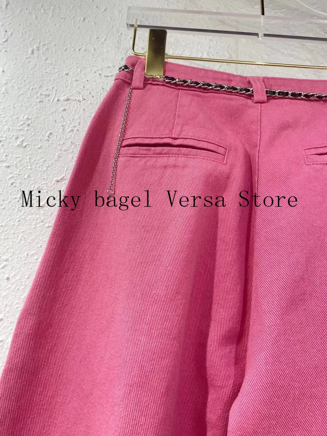 

21 luxury high quality chain decoration fashion women's jeans temperament versatile high waist slim wide leg pants casual pants
