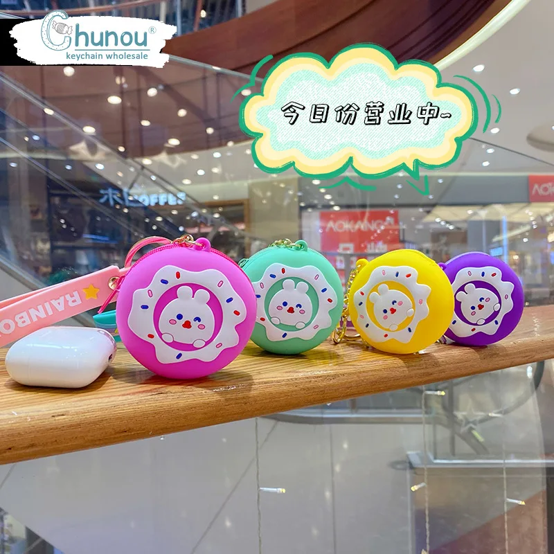 Cartoon Fashion Donut Bunny Coin Purse Keychain Creative Cute CharmKeychain Ladies Bag Mobile Phone Creative Small Gift Keychain