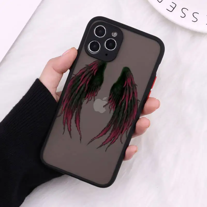 

Angel colourful wings feather black Phone Case Matte Transparent for iPhone 7 8 11 12 s mini pro X XS XR MAX Plus cover funda