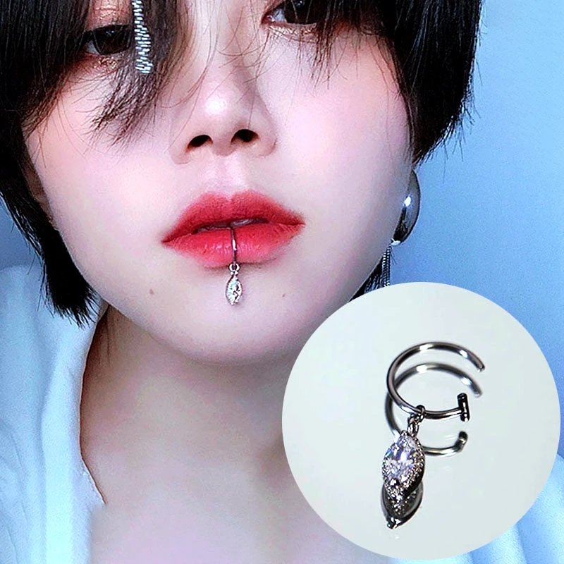 

Fake Pierc Lip Ornaments Zircon Pendant Lip Rings C Shape Labret Accessories Fake Septum Ring Nose Body Jewelry Punk Women Men