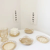 rattan woven coaster hand woven lace tea coaster bamboo woven cup potholder photo props