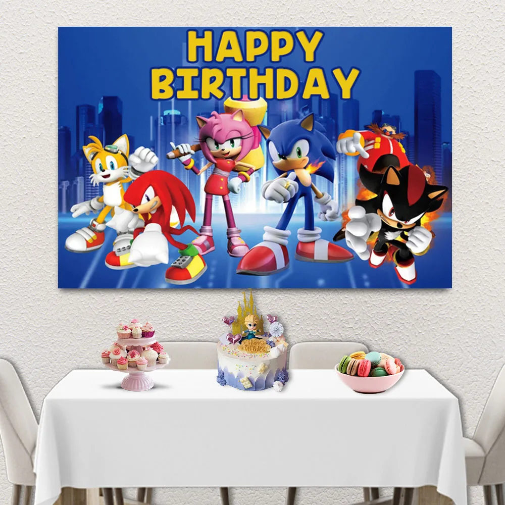 

120*80cm Cartoon Sonic Theme Photography Backgrounds Vinyl Cloth Photo Shootings Backdrops for Baby Birthday Party Photo Studio