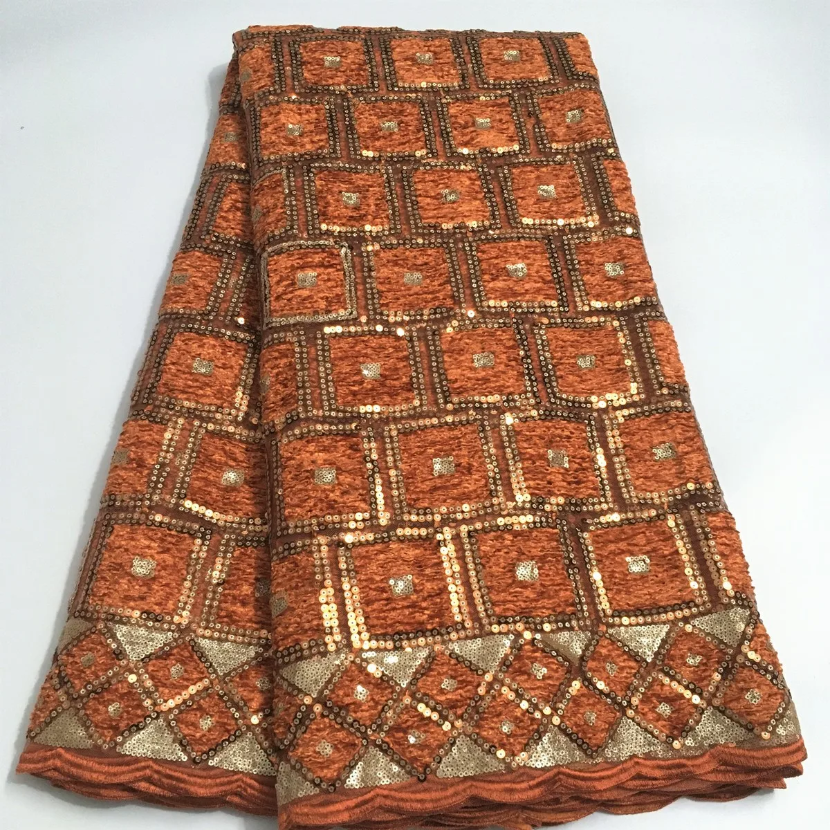 African Lace Fabric 5 Yards 2022 High Quality Gold Sequin Embroidery Nigerian Wedding Dress Sewing Chenille Material LPL21153A |