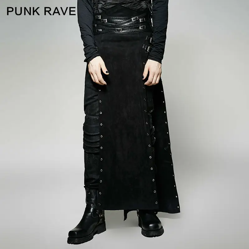 PUNK RAVE Gothic Black Personality Mens Skirt Pants Cargo Steampunk Quality Male Casual Loose Type Punk Split Skirt