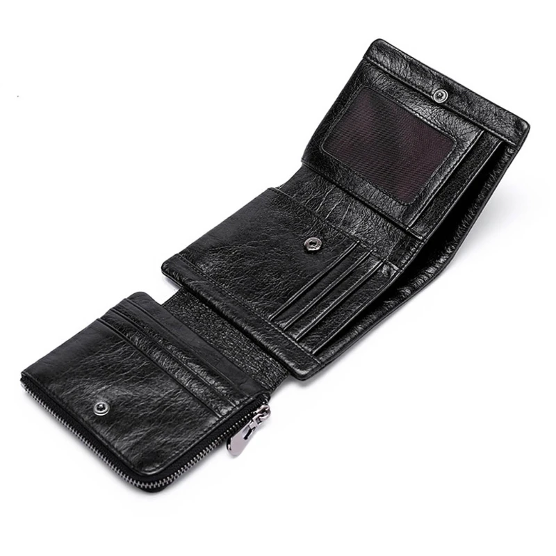 

RFID Blocking Trifold Multi Card Case Short Split Leather Wallets for Men with Zipper Coin Pocket Inside1 ID Window