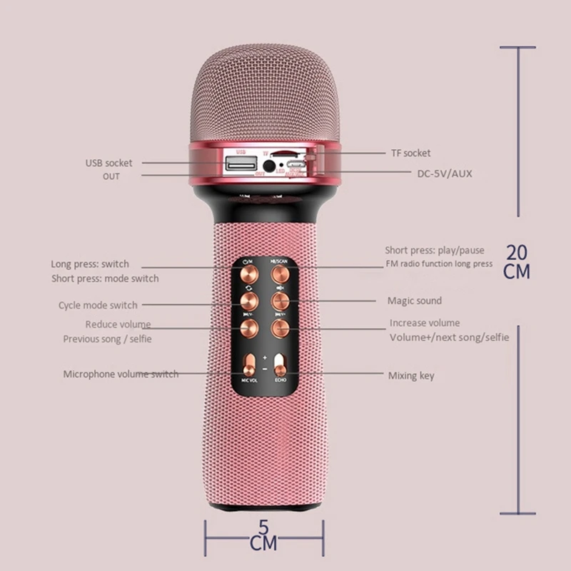 Беспроводной микрофон для караоке Bluetooth детский встроенный конденсаторный
