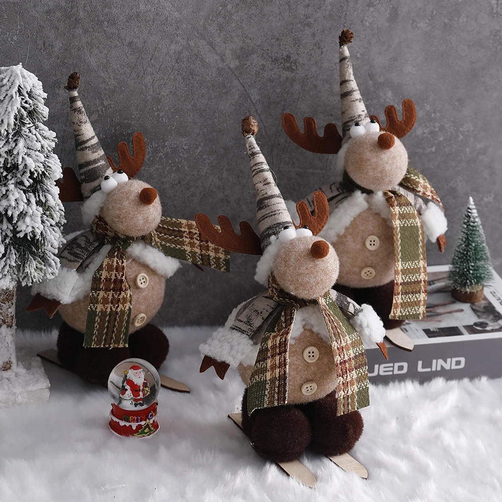 

Christmas Dolls New Year 2022 Ornament Natural Rustic Style Decor Elk Snowman Standing Doll Decoration Merry Christma Navidad