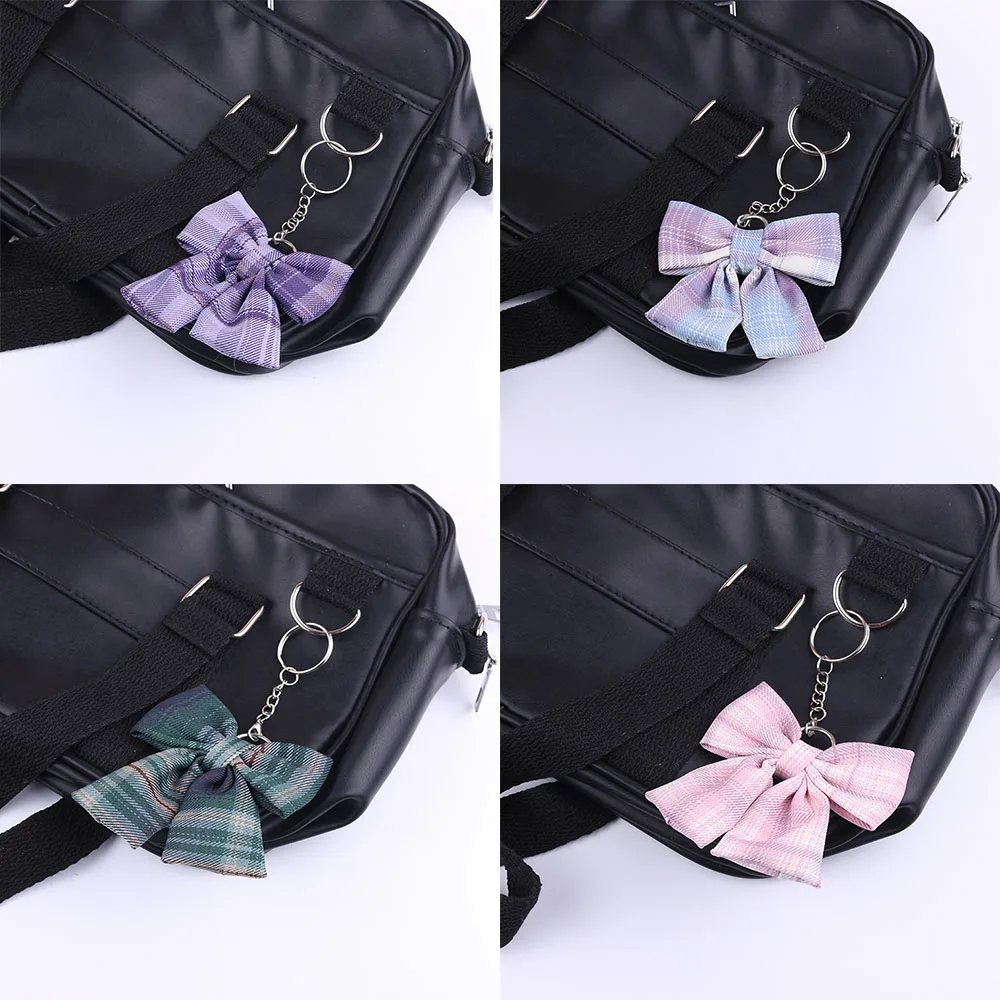 

Anime JK Striped Bow Keychains Holder Pendant Cute Keyrings For Key Bag Car Kawaii Key Chains Wholesale Jewelry Accessories Gift