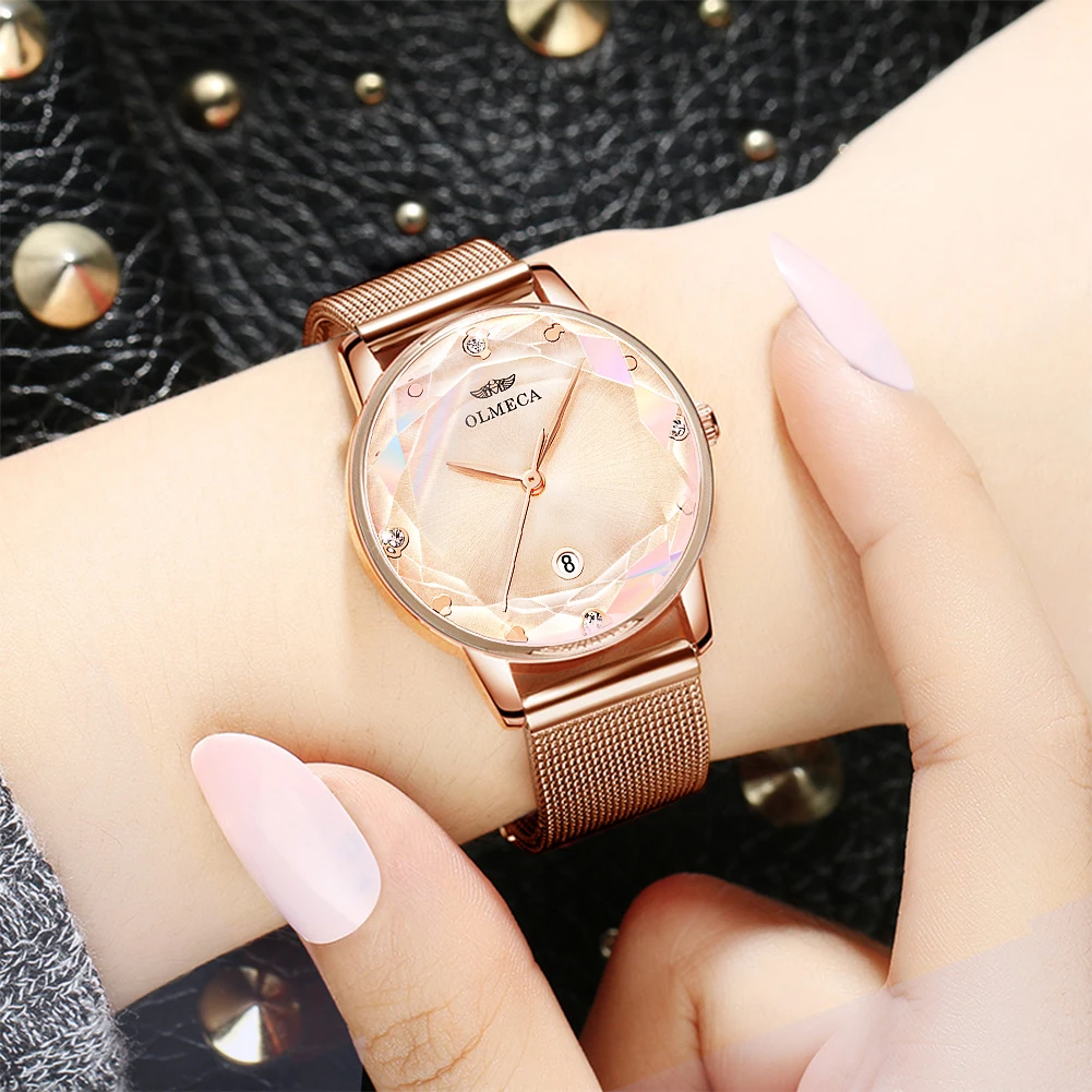 Спортивные женские часы OLMECA Rose Роскошные Брендовые Часы платье Reloj Mujer водонепроницаемые наручные часы
