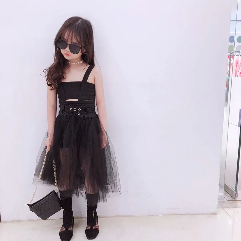 Летний комплект из 2 предметов для девочек детское вязаное платье + юбка-пачка