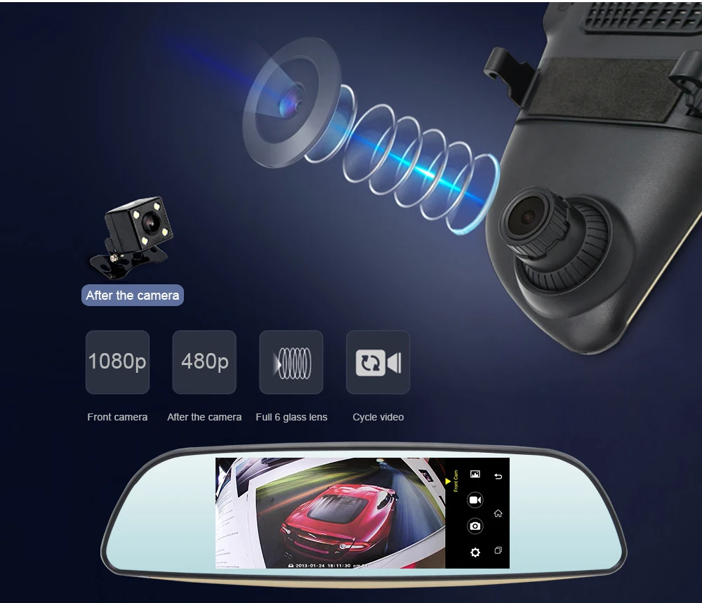 Anfilite 3g FHD 1080P dashcam Автомобильный видеорегистратор Камера авто 6,5 дюймов зеркало заднего вида gps трек рекордер двойной объектив регистратор видеокамера