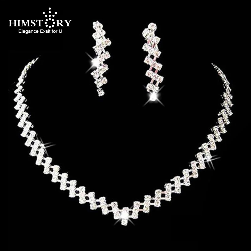 Простой Модный комплект ювелирных изделий из горного хрусталя ожерелье серьги